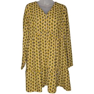 Andree Yellow and Black Geometric Long Sleeve Dress